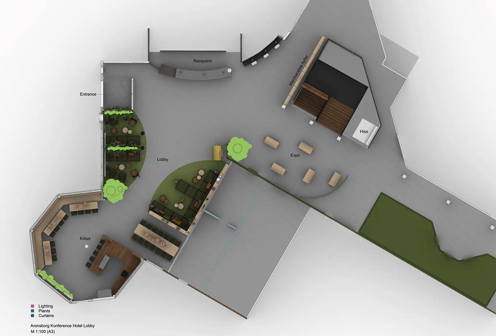 Aronsborg conference hotel concept interior lobby reception technical drawing top view floorplan